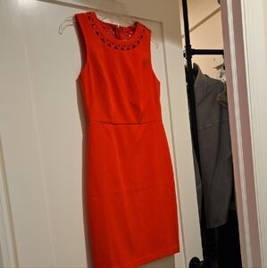 LOFT Coral/Watermelon Shift Dress Cutout Neckline